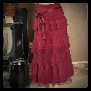 100% SILK Chiffon Plum Maxi Skirt